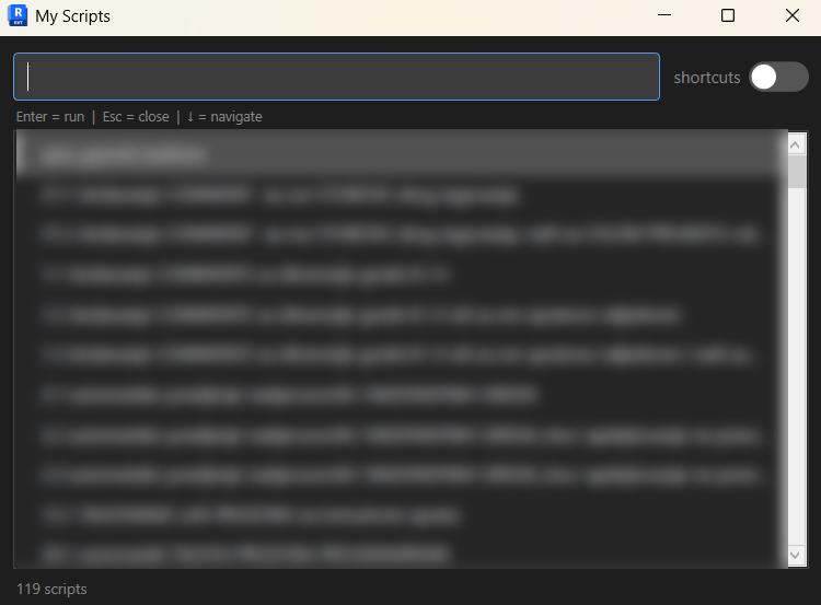 My Scripts search window